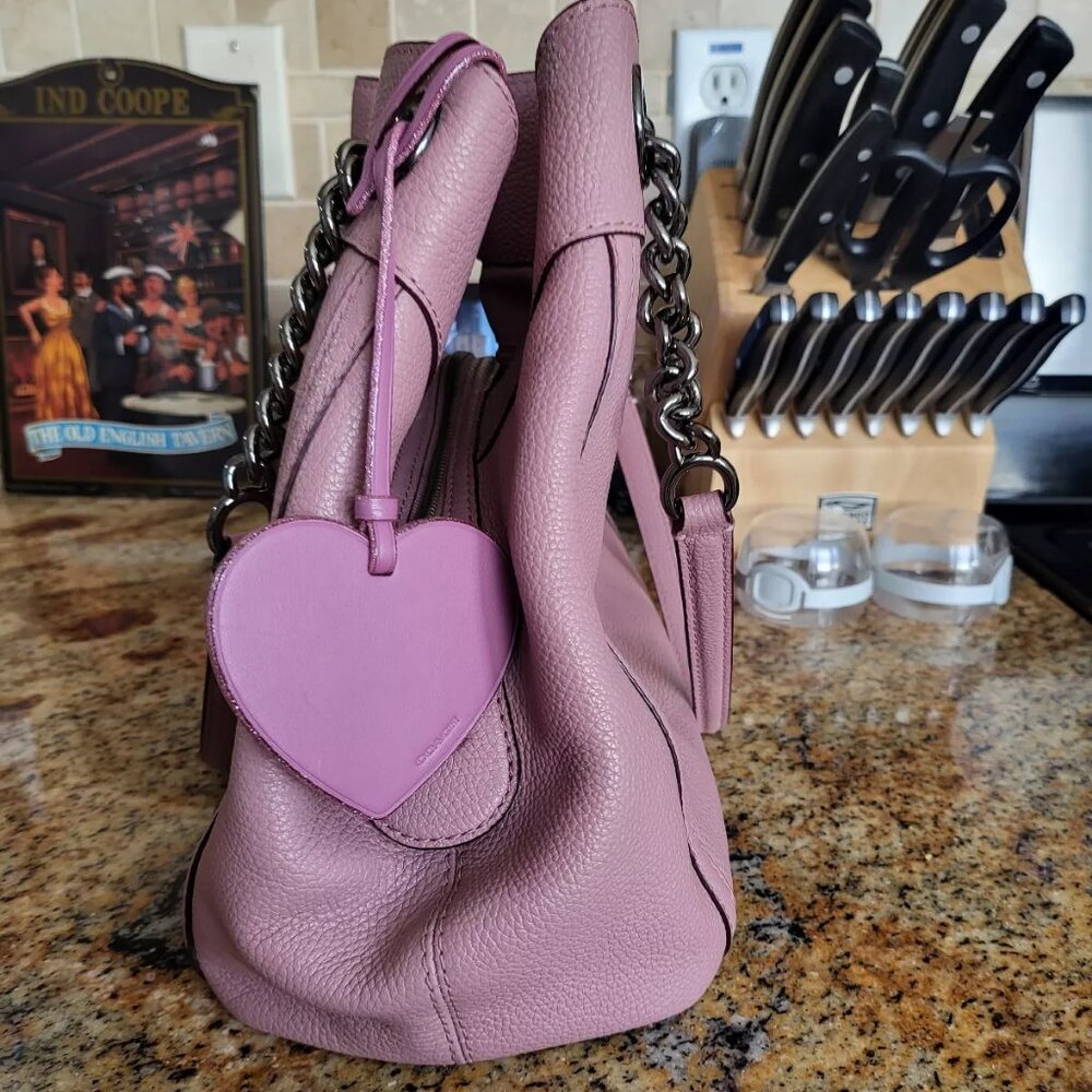 Coach Edie Turnlock Large Purse 36855 Dusty Rose Leather Shoulder Bag - Picture 3 of 7